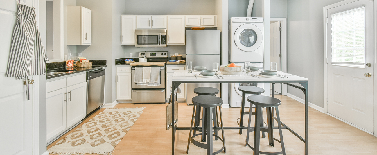 Kitchen with stainless steel appliances