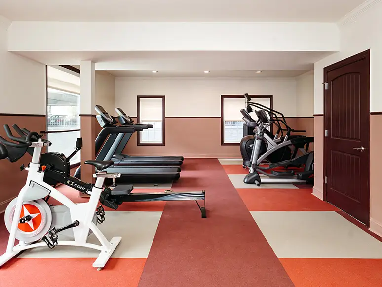 Fitness center with exercise bikes and treadmills