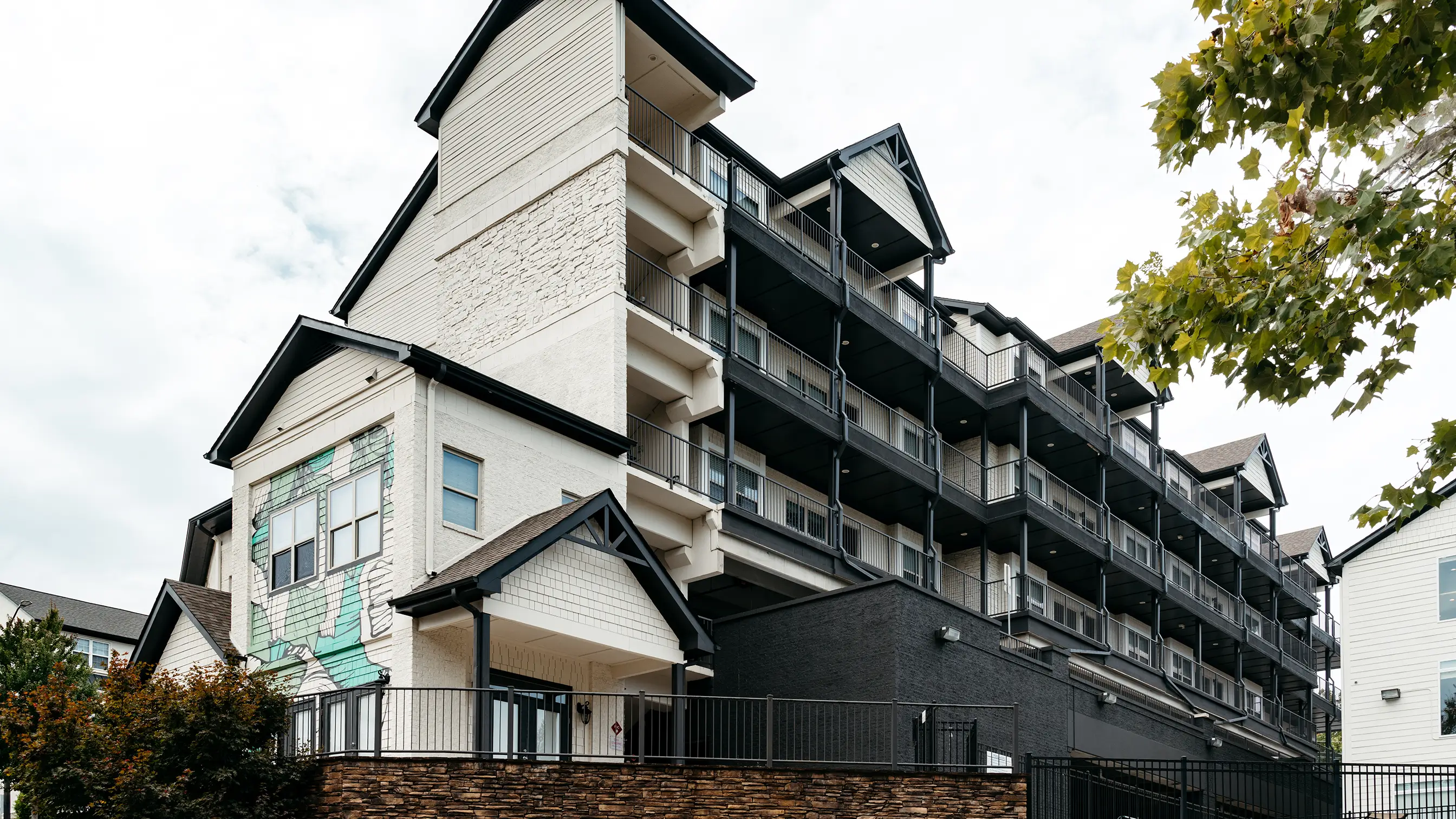 Newberry Athens apartment building with dark balconies